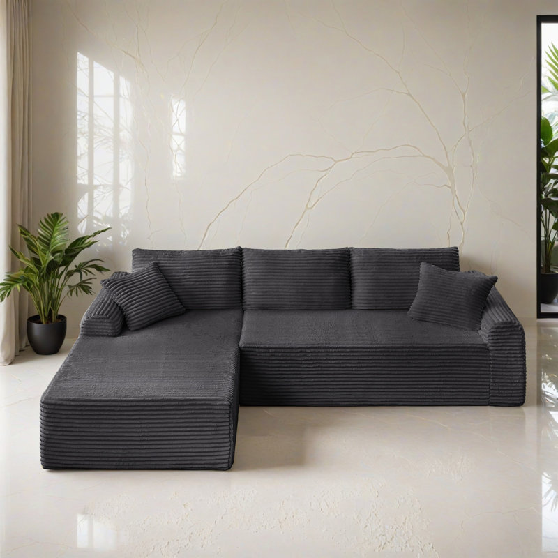 Canapé-lit modulaire 2 pièces pour salon, Velours côtelé gris foncé