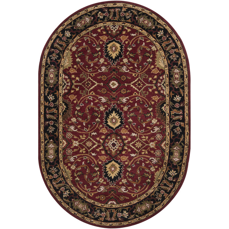 Graziani Oriental Hand-Tufted Wool Burgundy/Black Area Rug, Oval 6' x 9'