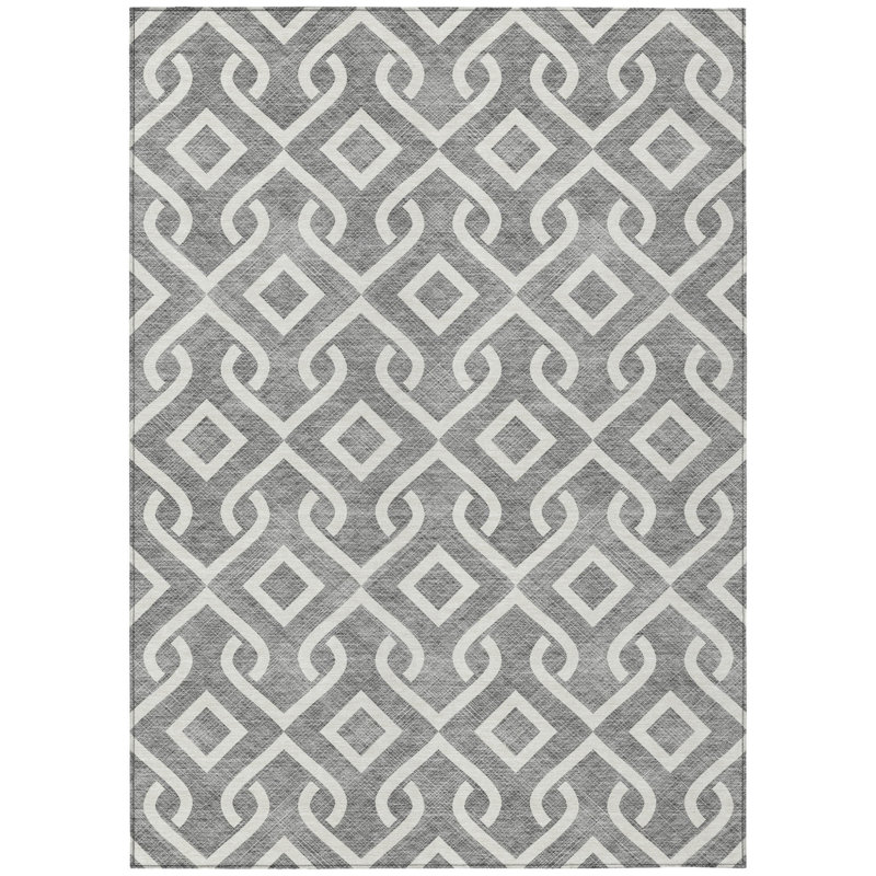 3' X 5' Gray And Ivory Geometric Washable Indoor Outdoor Area Rug