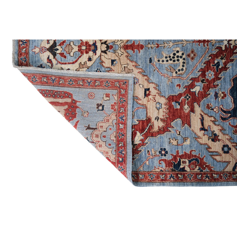 High-Quality Hand-Knotted Blue And Rust Area Rug