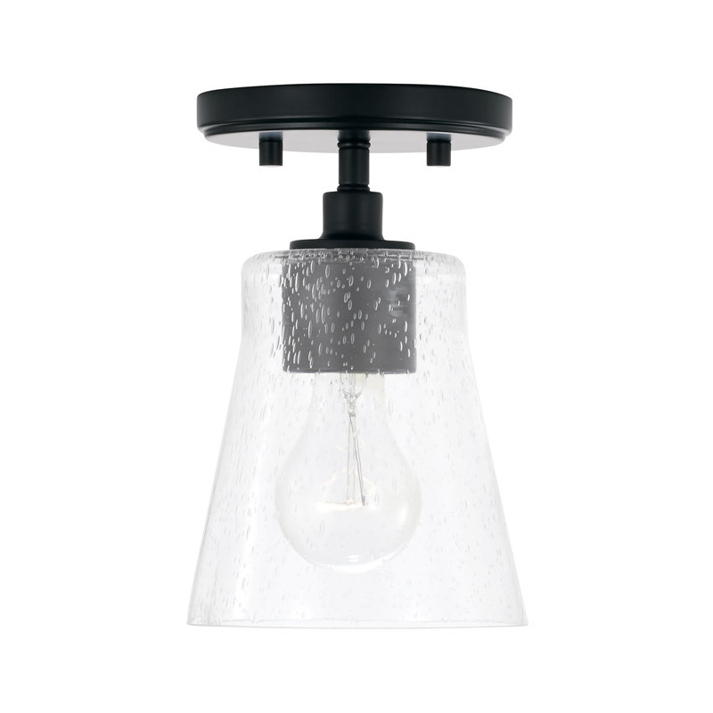 Matte Black Mini Pendant with Clear Seeded Glass Shade