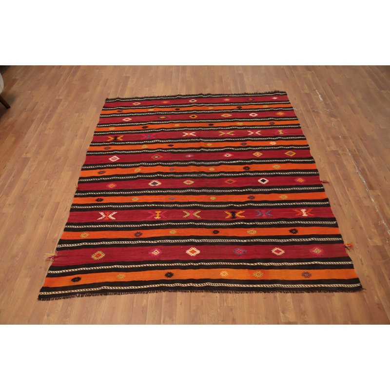 Tapis rayé en laine 6 x 8