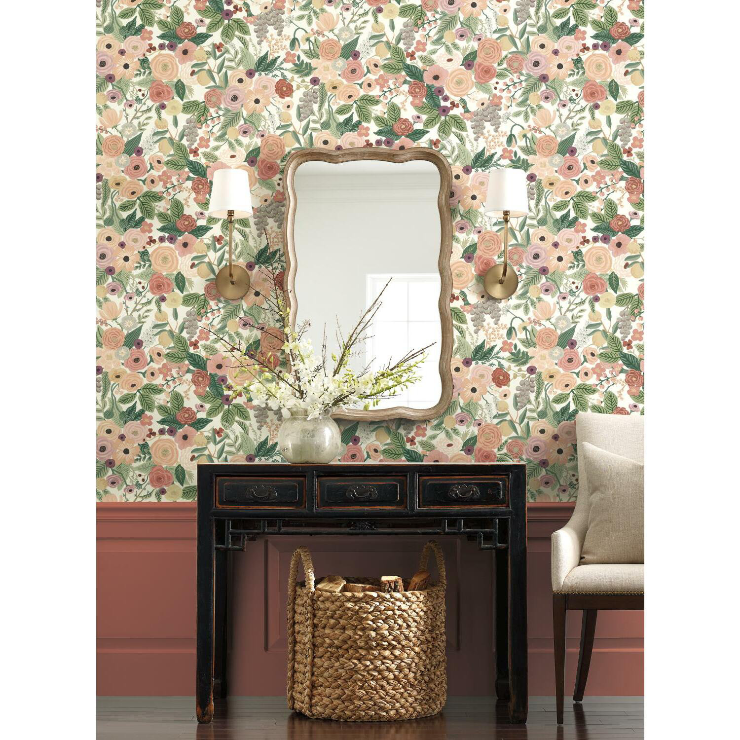 Garden Party Self-Adhesive Wallpaper, Burgundy
