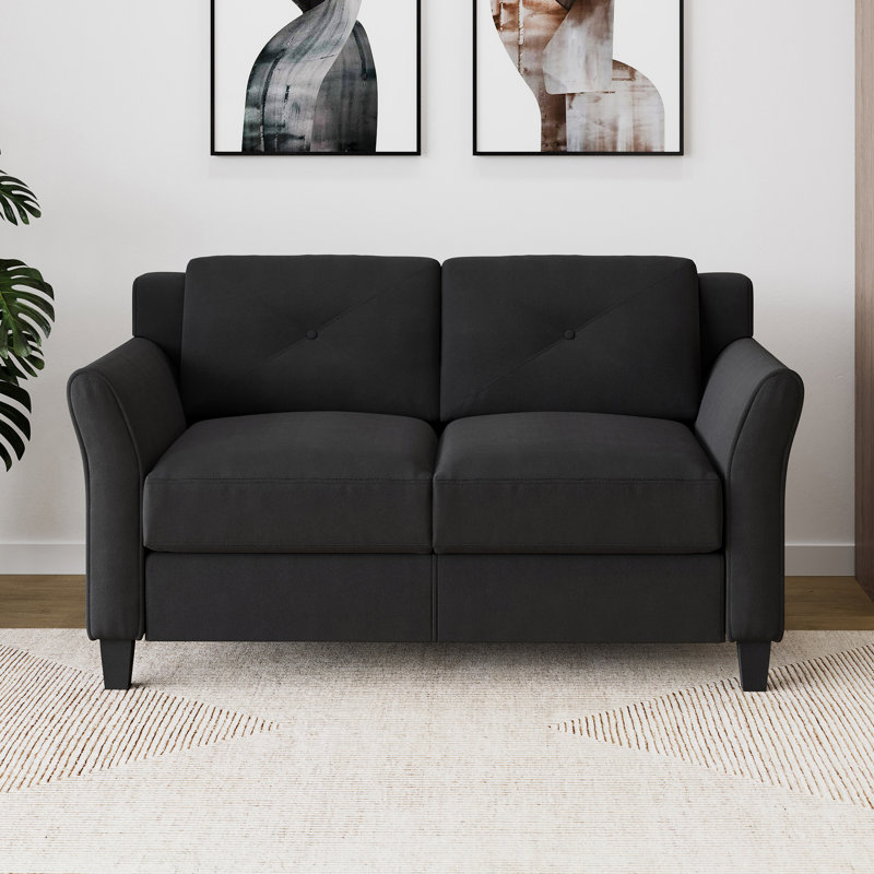 Lourdez Upholstered 56.3'' Loveseat, Black Microfiber, 2, 32.7"H x 56.3"W x 31.5"D