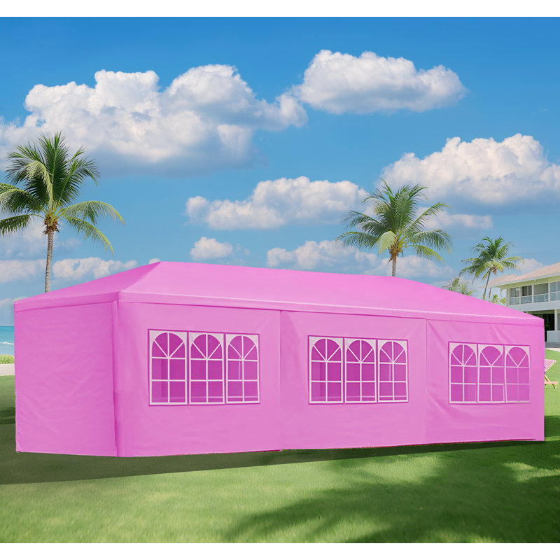 10x30 FT Party Tent with Removable Sidewalls for Outdoor Weddings & Events（8Wall）, Pink, 30 ft x 10 ft+8Wall