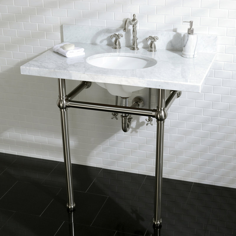 Kingston Brass Templeton 36-Inch Vanity Top with Brass Legs (8-Inch, 3-Hole), Carrara Marble/Brushed Nickel