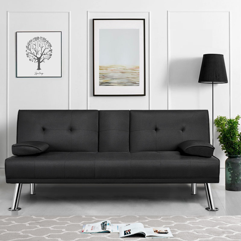 color 167Cm Pillow Top Arm Sofa Bed, Black