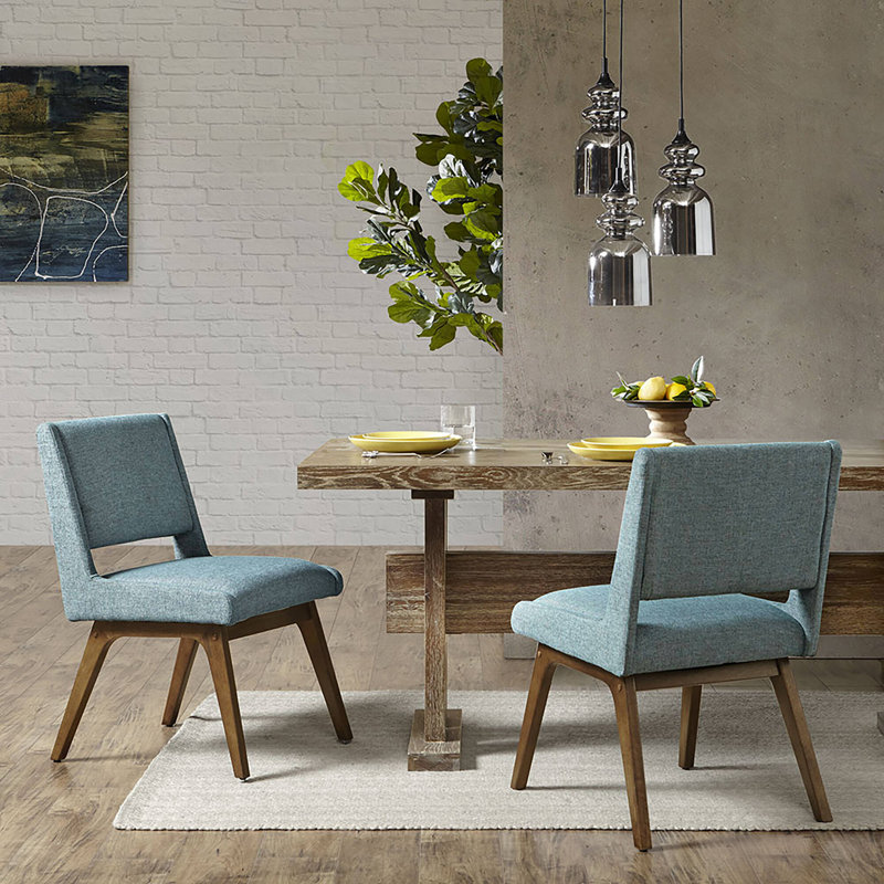 Celsi Upholstered Solid Wood Leg Side Chair, Blue