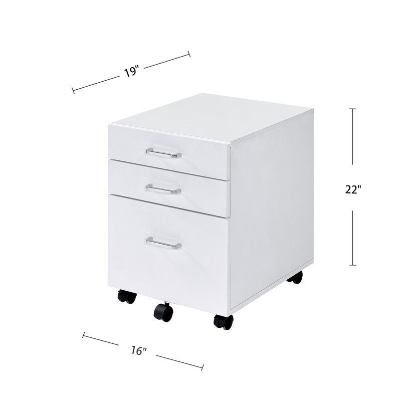 Bowden Contemporary 3-Drawer Rectangular File Cabinet with Wheels, White