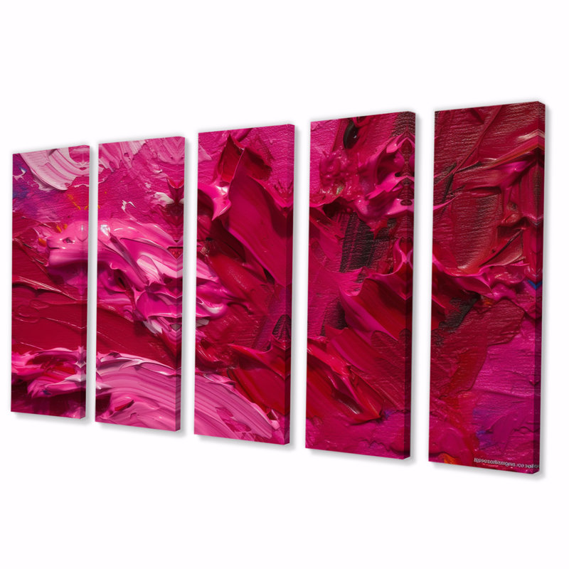 Viva Magenta Bliss Wildness - Décoration murale abstraite - 5 panneaux égaux