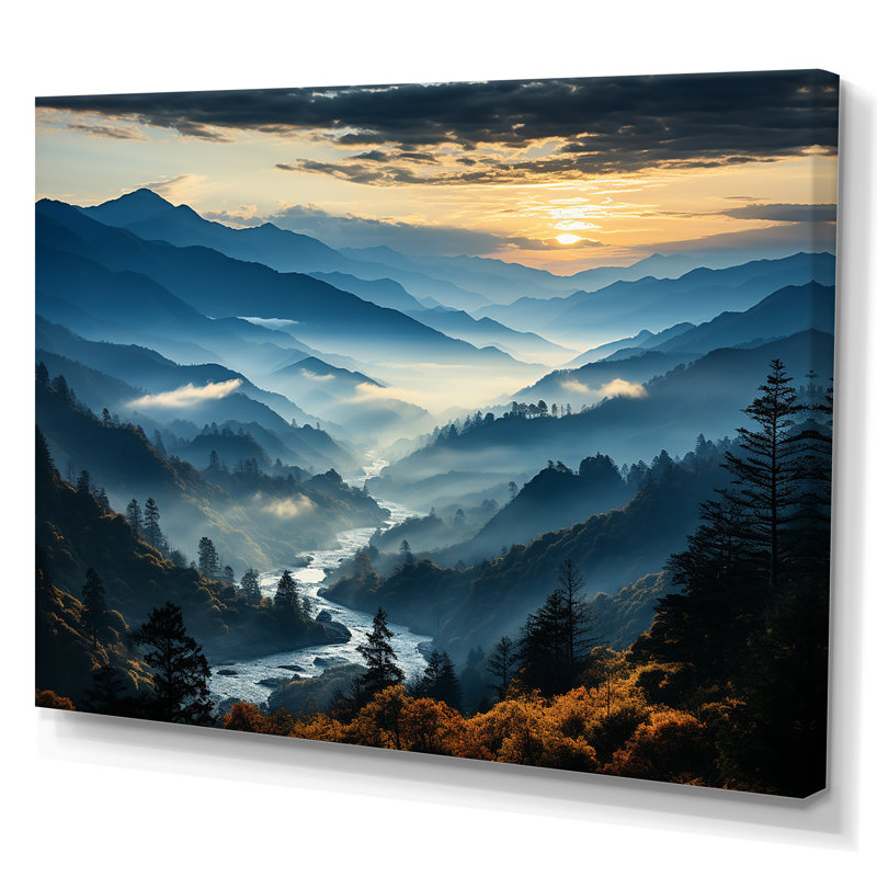 «Blue and green Majesty Mountain Panorama I», art mural encadré, Toile tendue, H 30 po x l 40 po x P 1,5 po