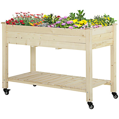 Raised Garden Bed Elevated Wooden Planter Box With Lockable Wheels