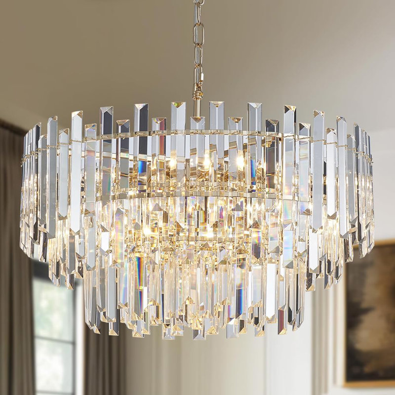 Lustre en cristal moderne - Luminaire suspendu rond de luxe avec cristaux K9 pour salle à manger, salon, plafond de chambre à coucher