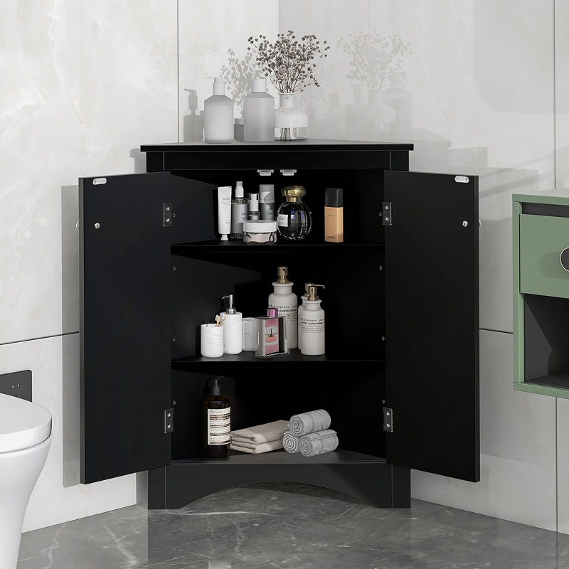 Triangle Freestanding Floor Bathroom Storage Cabinet With Adjustable Shelves For Versatile And Efficient Storage Solutions