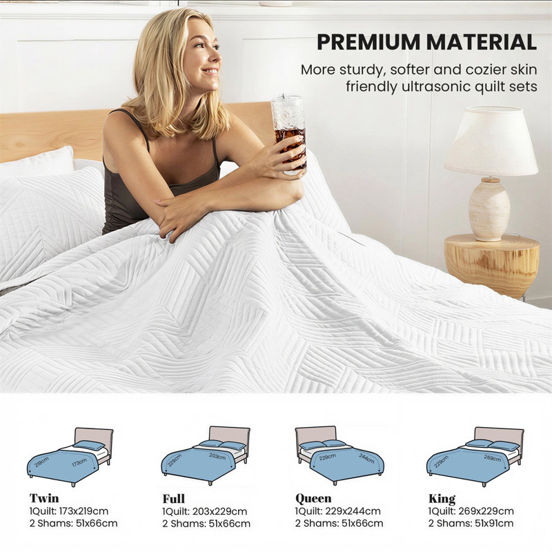 Literie de courtepointe de haute qualité, couvre-lit léger et moderne, ensemble de couvre-lit moderne et doux pour toutes les saisons, blanc
