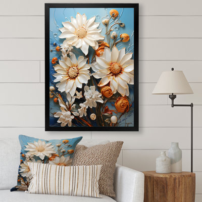 Champ de marguerites blanches et orange - impression