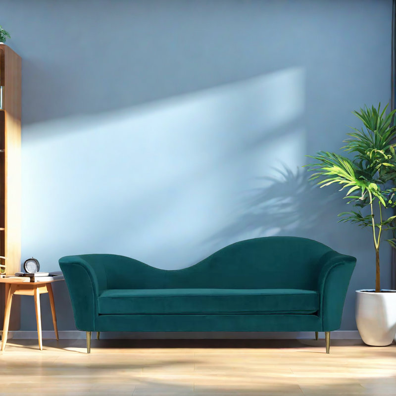 Chaise longue Elkie, Velours bleu verdâtre