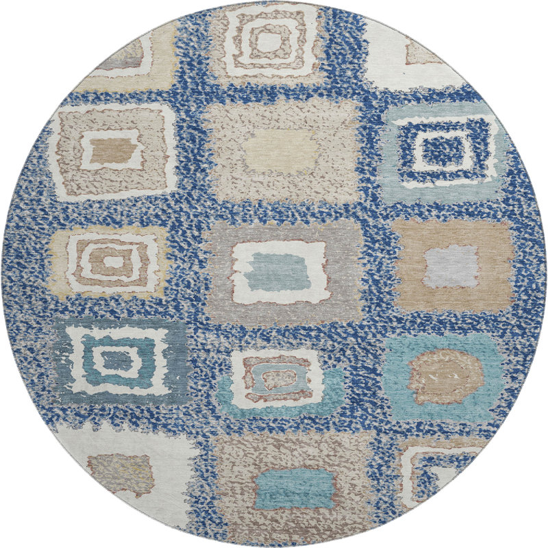 Premium Machine Washable Ariel Geometric Rug, Round 8'