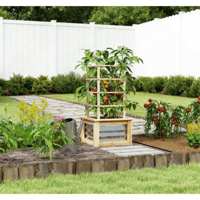 Lit de jardin surélevé galvanisé pour jardinière, lit de jardin surélevé en bois avec treillis, pour jardin, patio