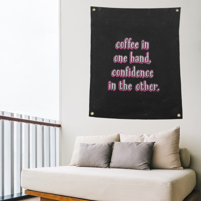 Tapisserie tableau noir en polyester café et citation de confiance, H 36 po x l 26 po