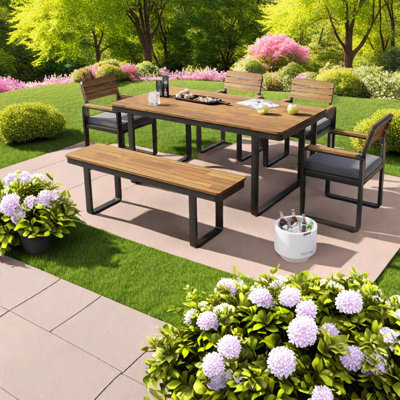 Patio Dining Sets 6 Piece Acacia Wood Steel Modern Outdoor Dining