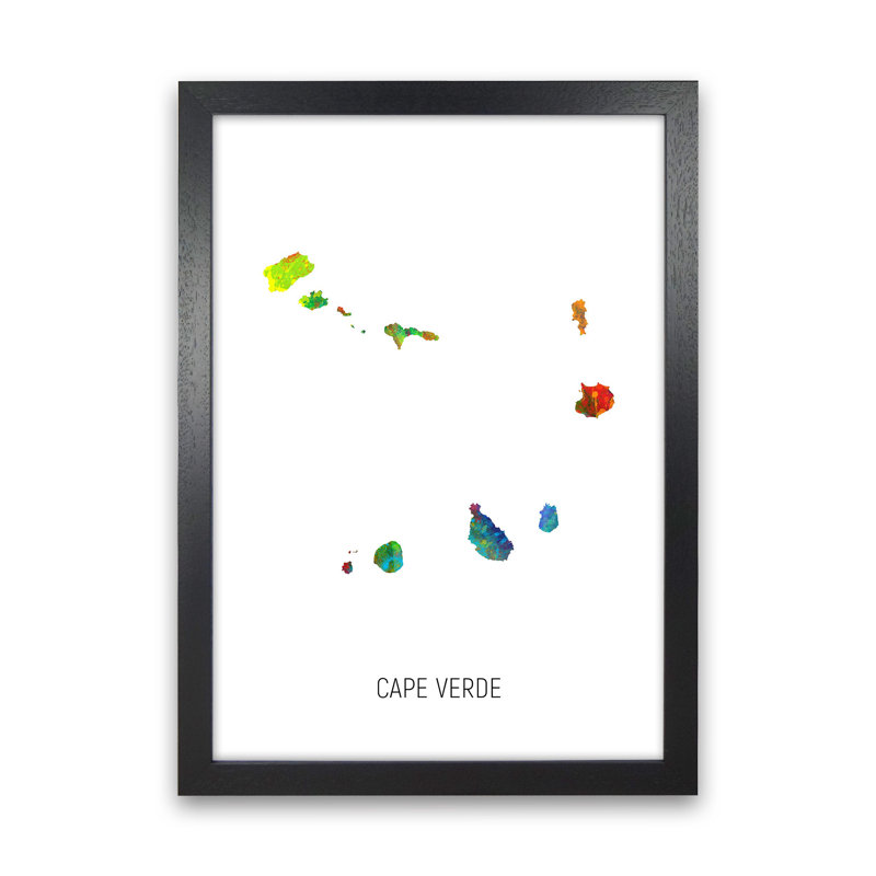 Cape Verde Watercolour Map by Michael Tompsett - Print, Black Framed, 63cm H x 46cm W x 3cm D