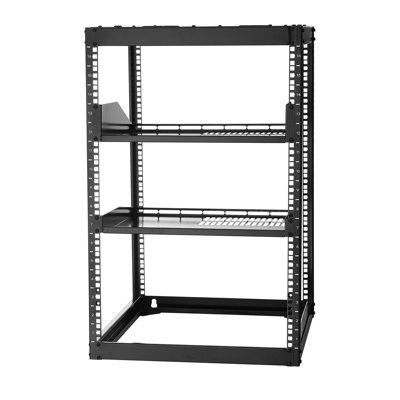 Support de serveur à cadre ouvert 16U, profondeur de 23 po, fixé au mur ou au sol, utilisable par l'utilisateur, pour les espaces de bureau de classe et de rangement, les supports ventilés et le matériel audio-vidéo
