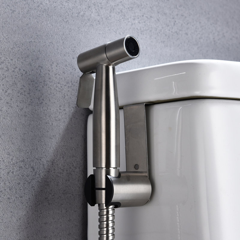 Handheld Bidet In Bathroom - Adjustable Spray Hygiene Enhancement Silver Metal Toilet Rust Appearance