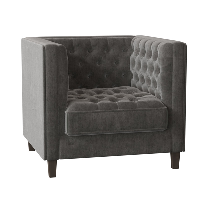 Jess Tufted Armchair, Sachi Ricepaper, Brown Mahogany