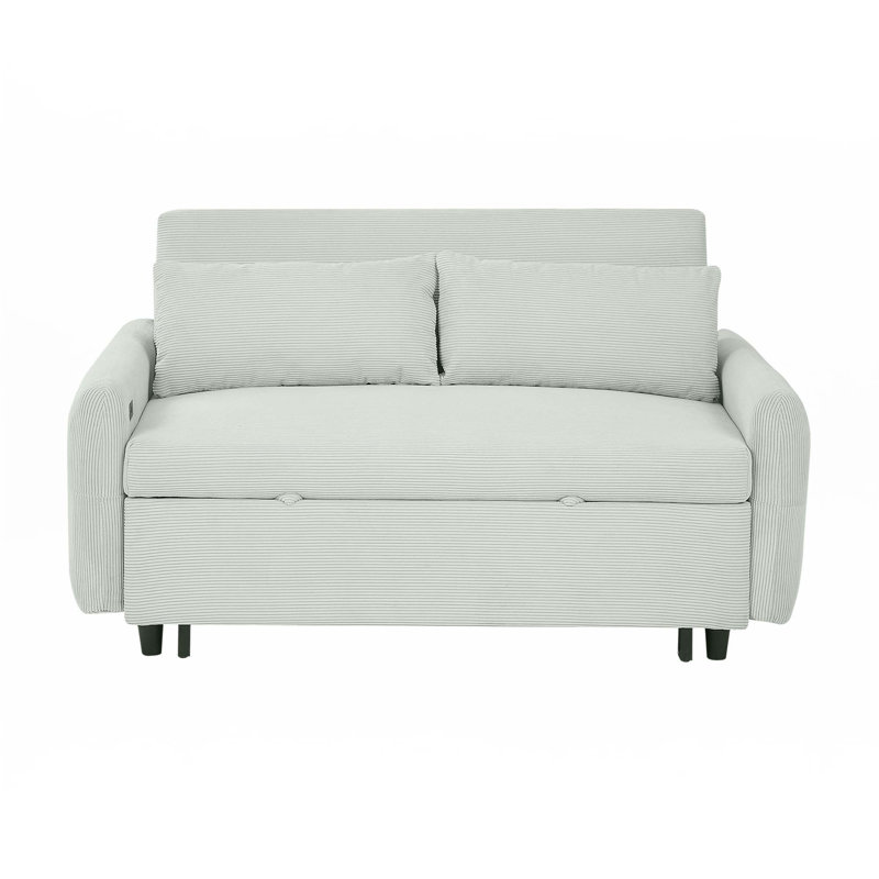 Canapé-lit 57,48 po 2 places avec 2 coussins et ports USB, Vert pâle