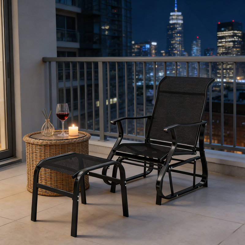 Fauteuil oscillant d'extérieur à haut dossier Garden, Noir