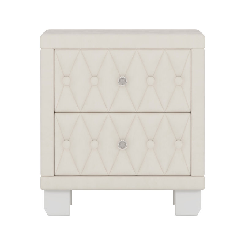 2-Drawer Upholstered Nightstand, Beige
