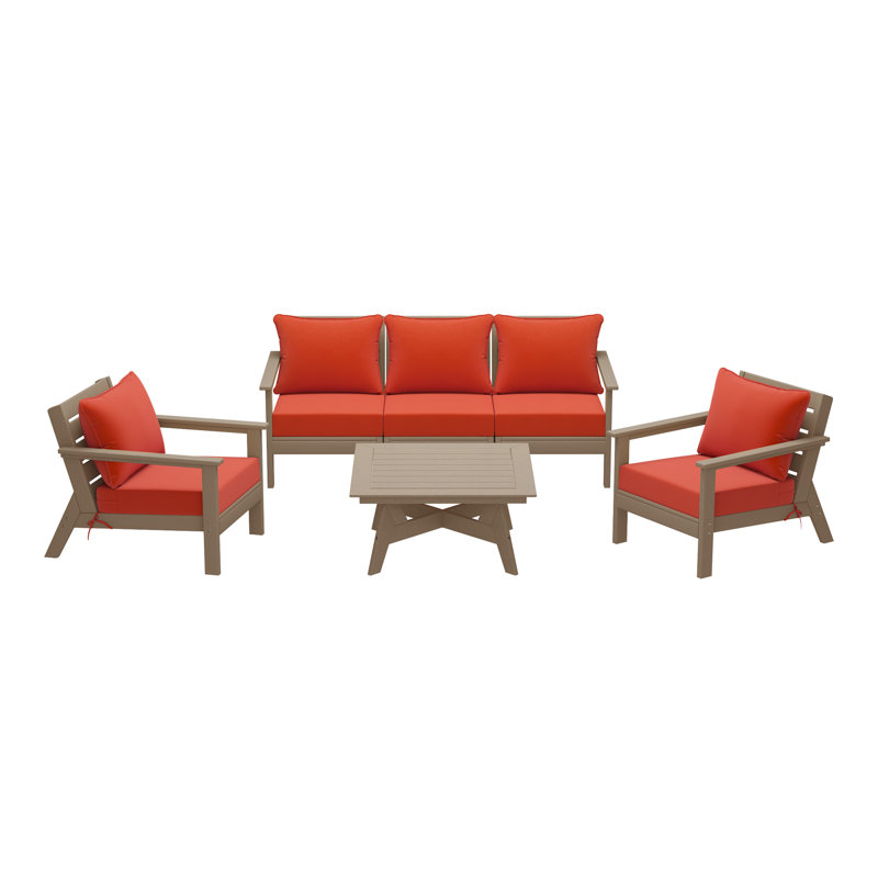 6-Piece Deep Seating Set, Light Brown, Orange