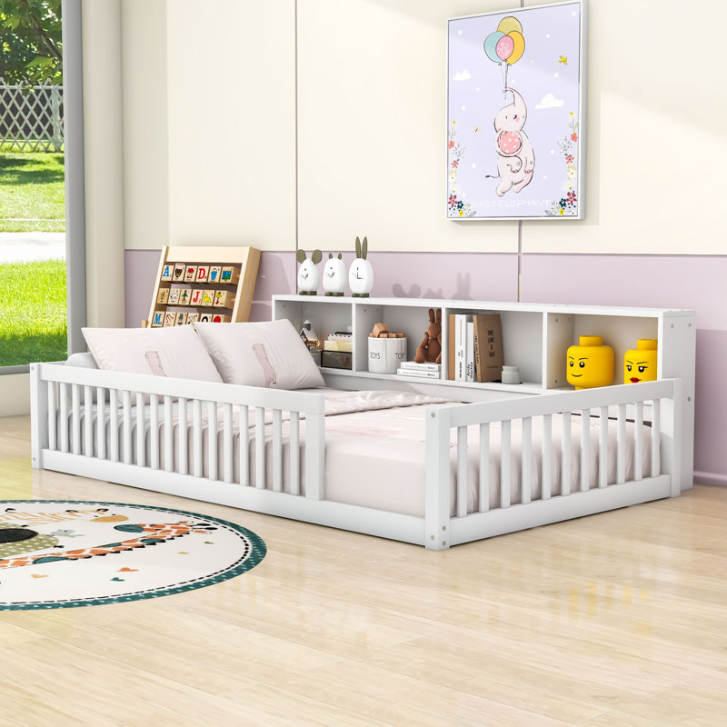 Twin XL Wood Daybed with USB Ports and Shelves, White