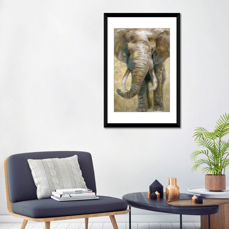 « summer safari éléphant », impression sur toile, H 32 po x l 24 po x P 1 po, Papier d'art encadré noir, Blanc