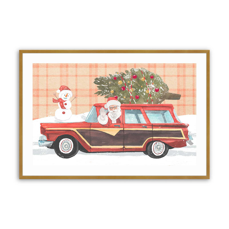 Imprimé wagon du Père Noël, Cadre simple en or poli, H 17,25 po x l 21,25 po