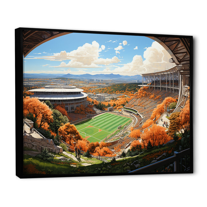 «Stadium In Spotlight Pastoral Patchwork I», reproduction sur toile, Cadre flottant noir, H 34 po x l 44 po x P 1,5 po
