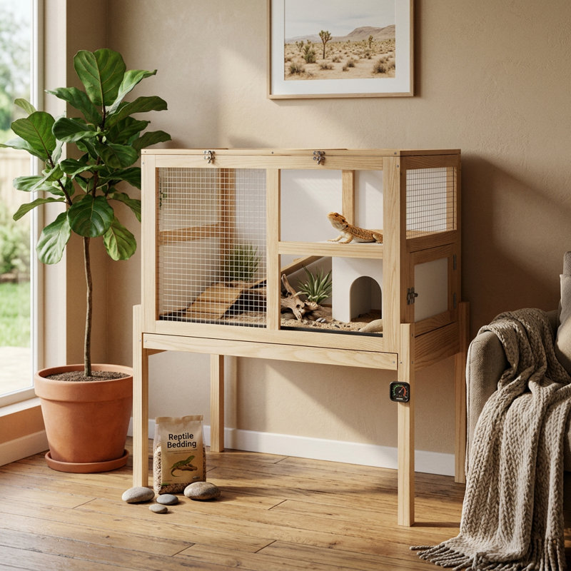 Grande cage d'intérieur en bois pour hamster avec pieds de table amovibles