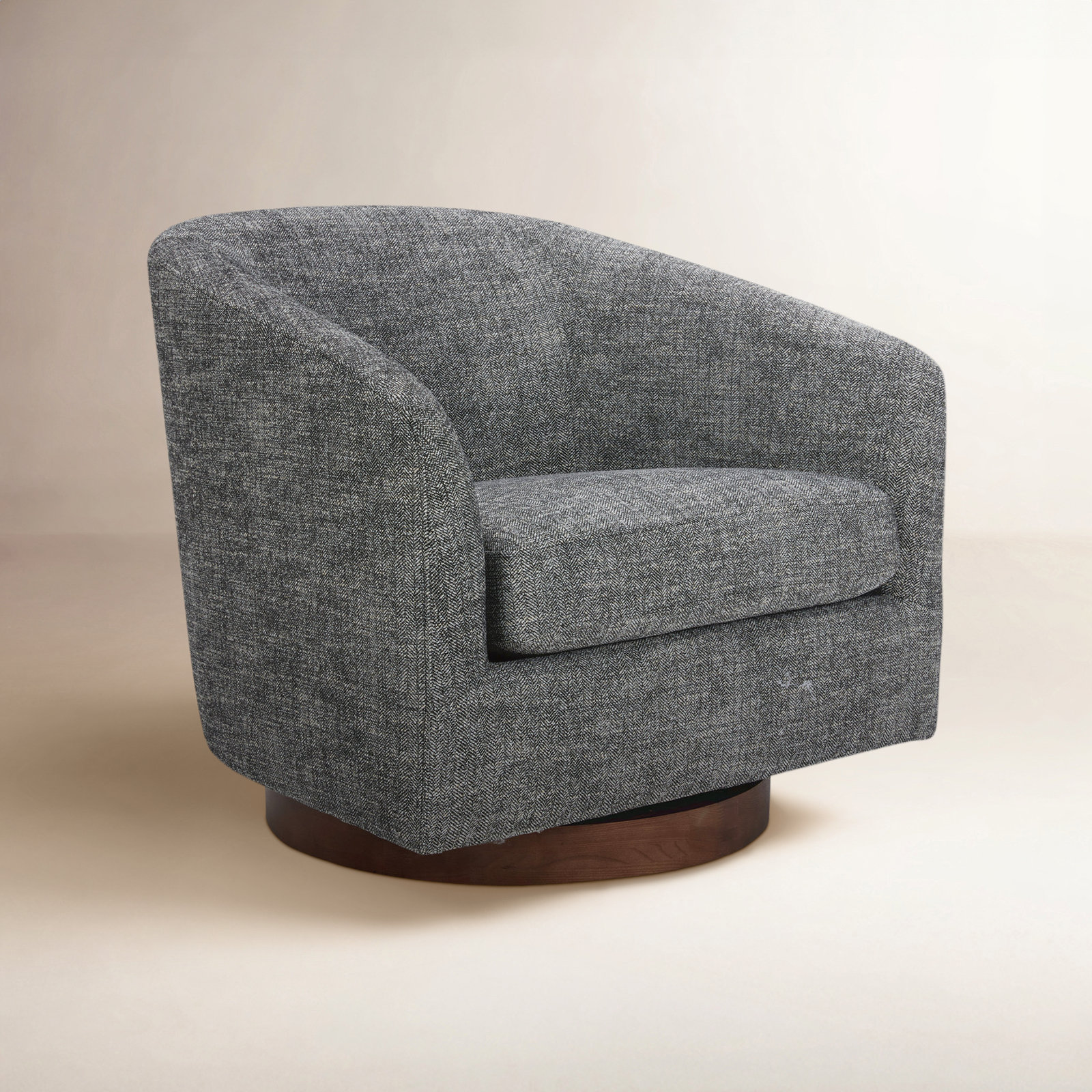 Bennett Linen Swivel Barrel Chair, Dark Gray