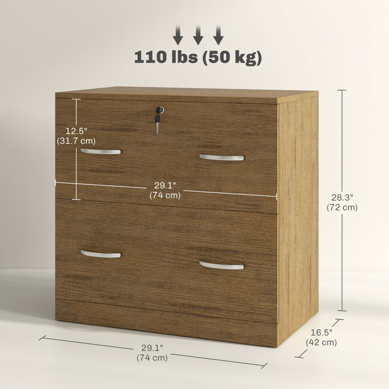 Filing Cabinet with 2 Drawers File Cabinet with Lock, Light Brown