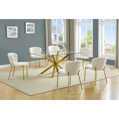 Ensemble de salle à manger rectangulaire en verre et acier inoxydable avec chaises d'appoint moelleuses