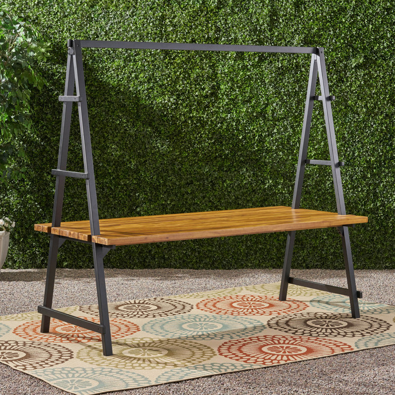 Foret Rectangular Outdoor Dining Table, Teak Finish/Black