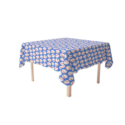 Rectangular Tablecloth, 100% Cotton, 52X104", Baseballs Blue
