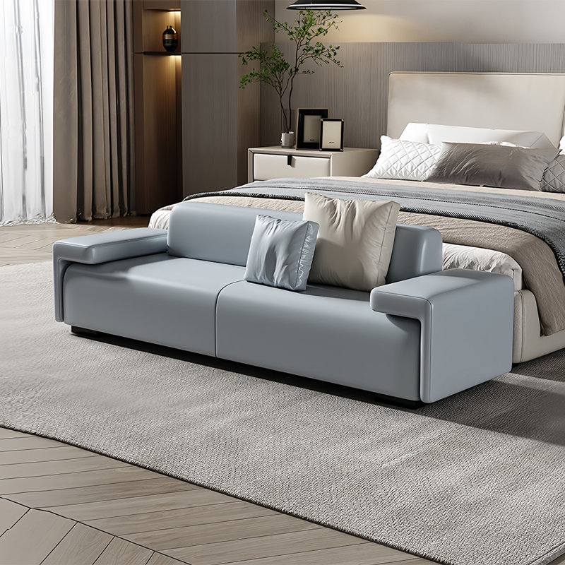 Banc rembourré en cuir, H 23,62 po x l 59,05 po x P 19,68 po, Bleu ciel