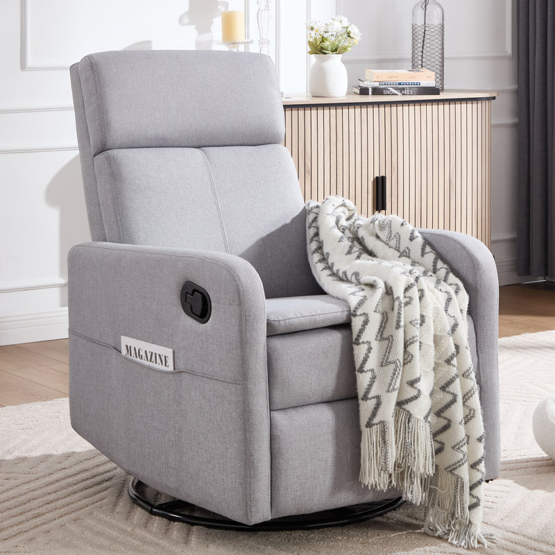 Fauteuil inclinable, berçant et oscillant Marcisha, Tissu gris pâle