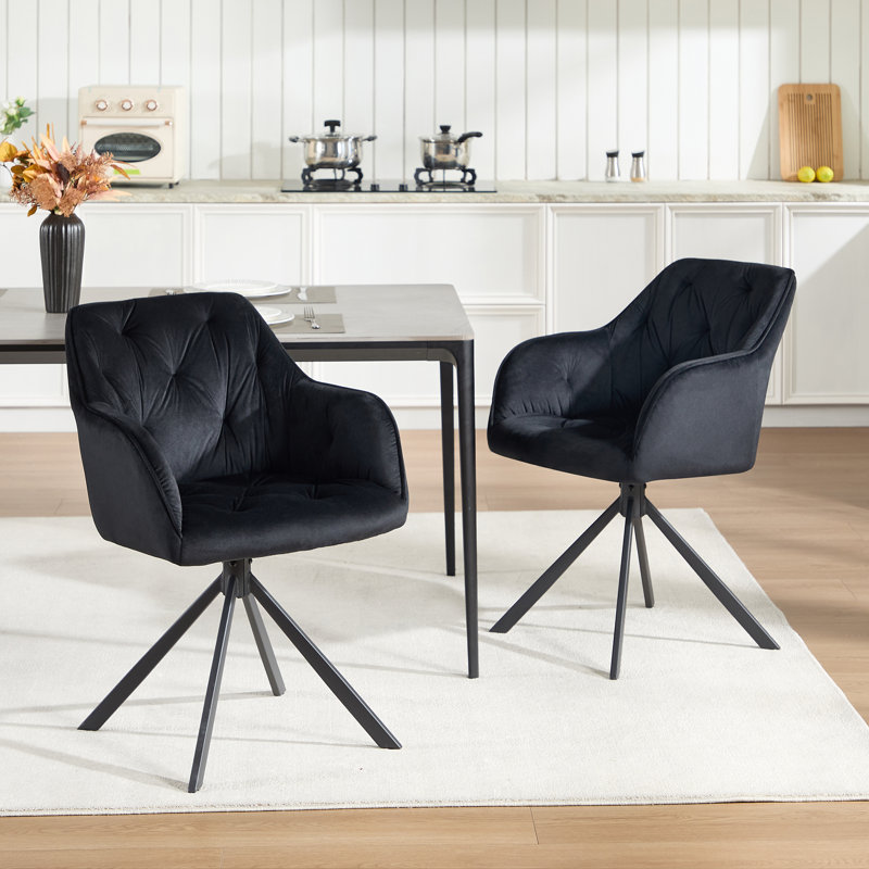 49.8cm H Velvet Upholstered Metal Armchair, Black