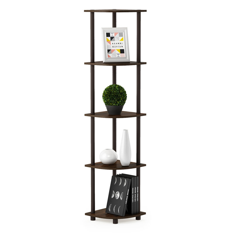 Baril 11.6" W Corner Bookcase, Walnut/Brown, (5 Shelves) 57.7" H x 11.6" W x 11.6" D