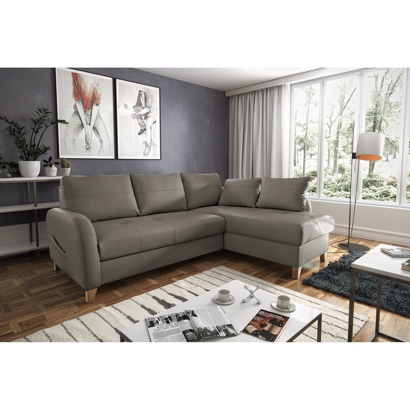 Roger Leather Corner Sofa, Grey, Right Hand Facing