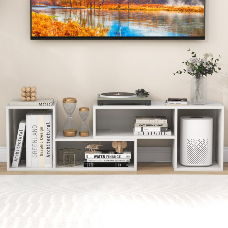 2 Pieces Adjustable TV Stand for TVs up to 55 Inch with Storage Cubes, White