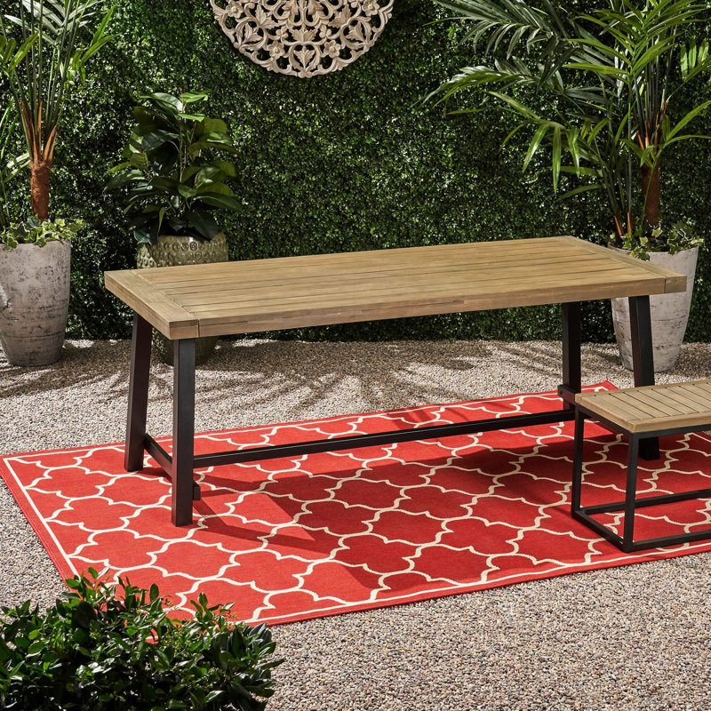 Table d'extérieur en bois moderne et industrielle - Finition grise et noire